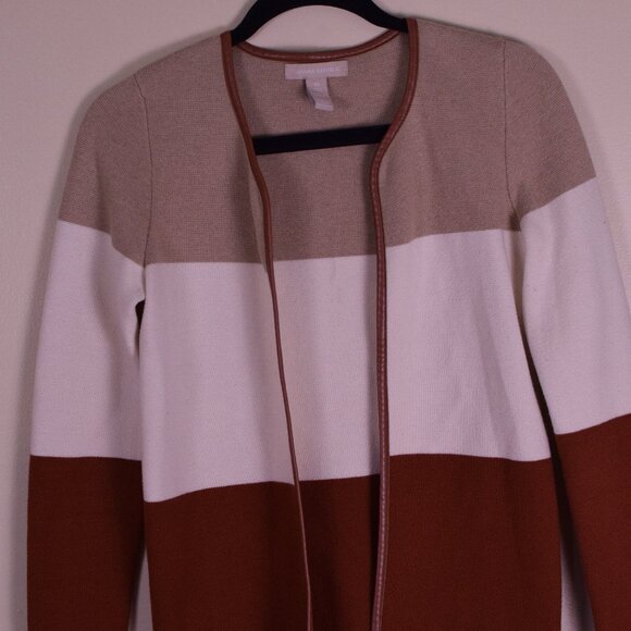 Women's Banana Republic Fall Color Block Cardigan Cotton, Silk Sweater - Size XS - Picture 2 of 6